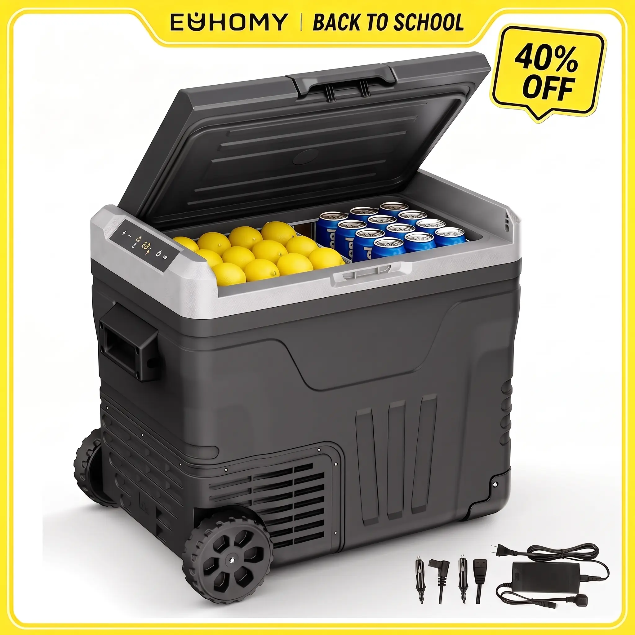 【Back To School】EUHOMY 12 Volt Refrigerator, 37/53Quart(35L/50L) Car Fridge Freezer 12V/24V DC 110-240V AC,Truck, Boat. 12V Portable Refrigerator -4℉~68℉, Large Zone Electric Cooler with Wheels & 2 Baskets for RV, Travel,