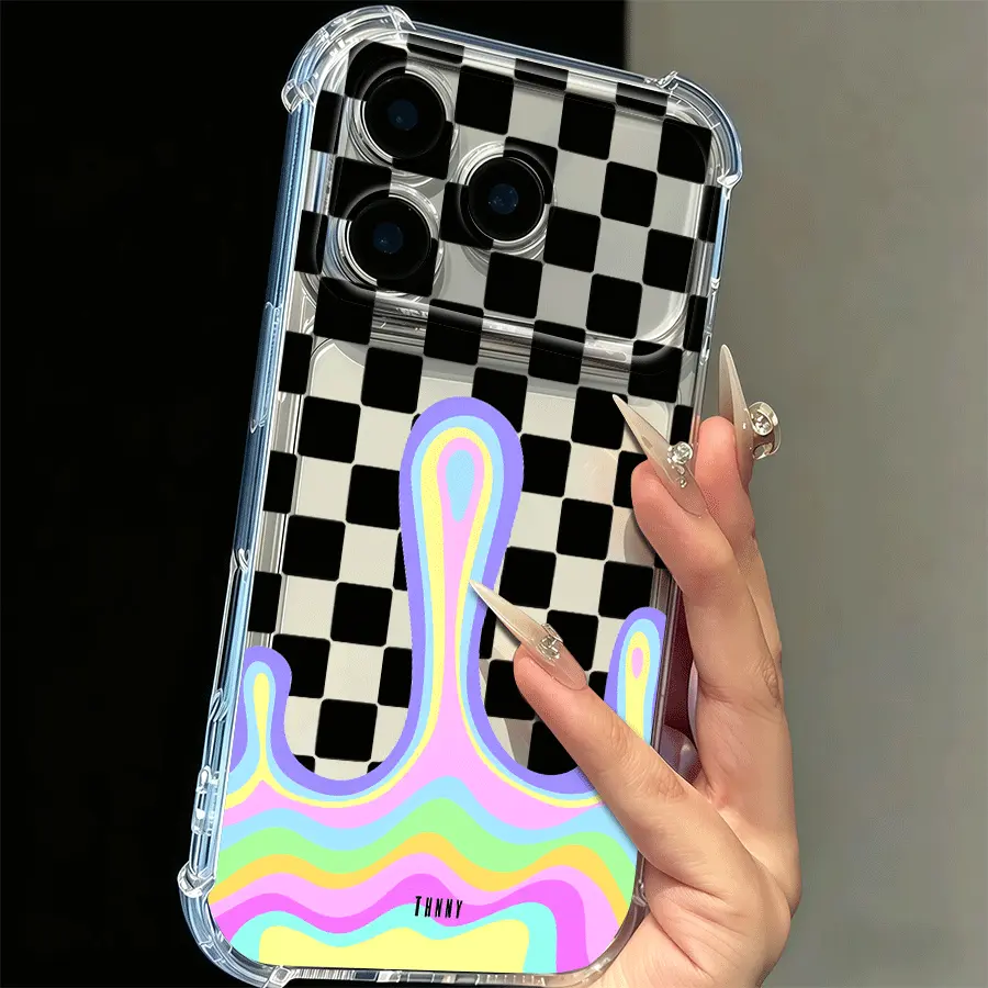 Phone Cases Black Checkerboard Clear 4-Corner Airbag for iPhone 17 Pro Max & 16 Pro Max – His Hers Matching Street Style Shockproof Cover