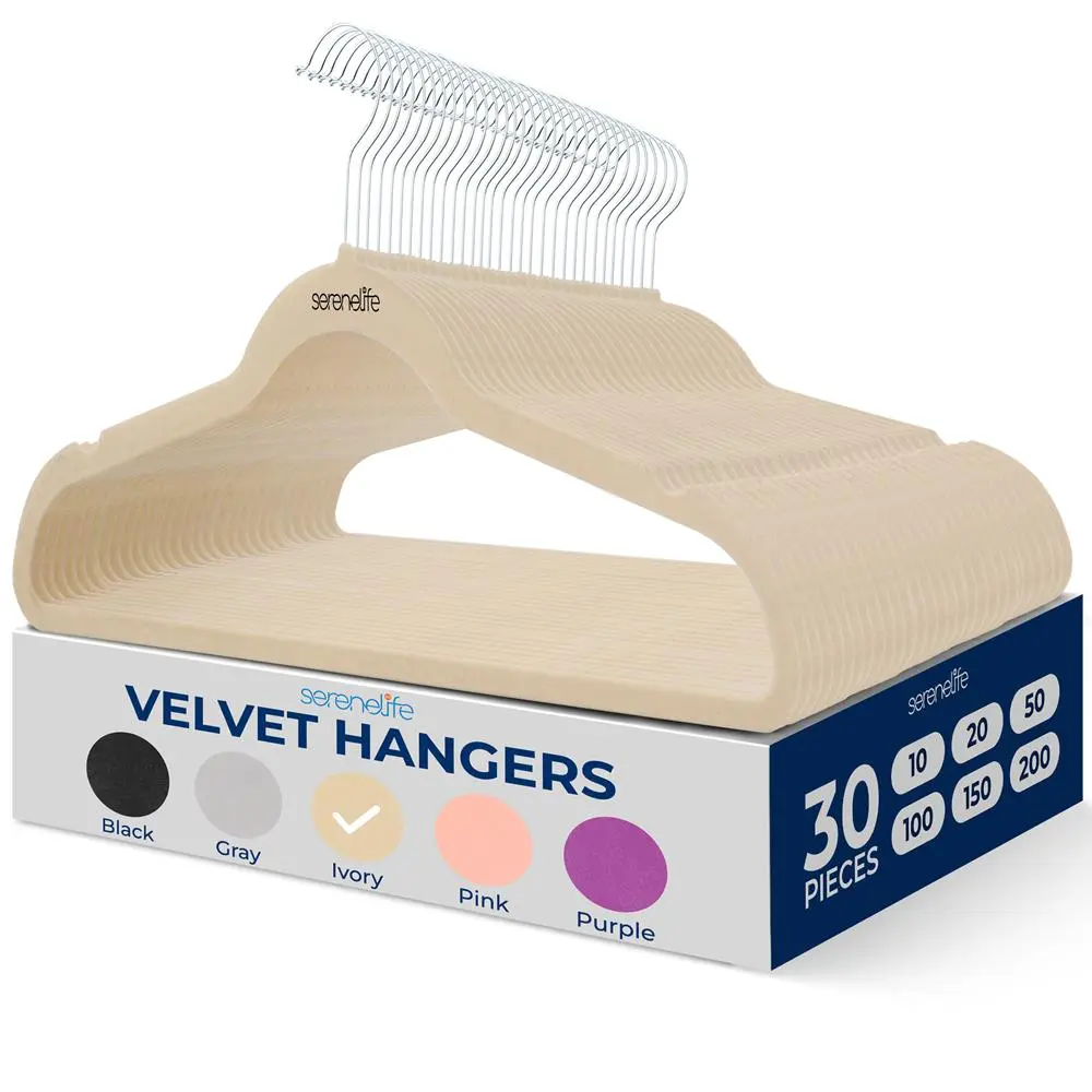30-Pack Velvet Hangers - Ivory | Non-Slip Clothes Hangers with 360° Swivel Hook - Space-Saving Ultra-Thin Design - Heavy-Duty Coat Hangers for Closet Organization - Household Essentials