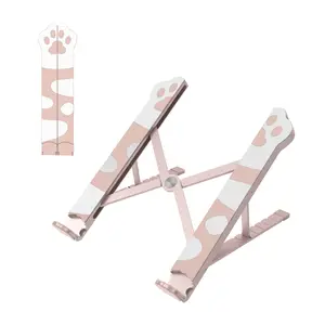 Adjustable Portable Foldable Non - Slip Lightweight Durable Aluminum Laptop Stand for 16” Laptops and iPad, Pink Cat Paw Design, Ideal for Home Office Use