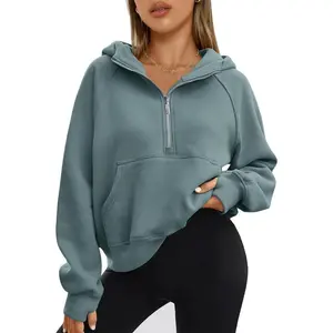 2025 Trendy Women's Half Zip Oversized Hoodie - Comfort Cloud Fleece Lined for Stress & Anxiety | Casual Cotton-Poly Pullover Workout Sweatshirt
