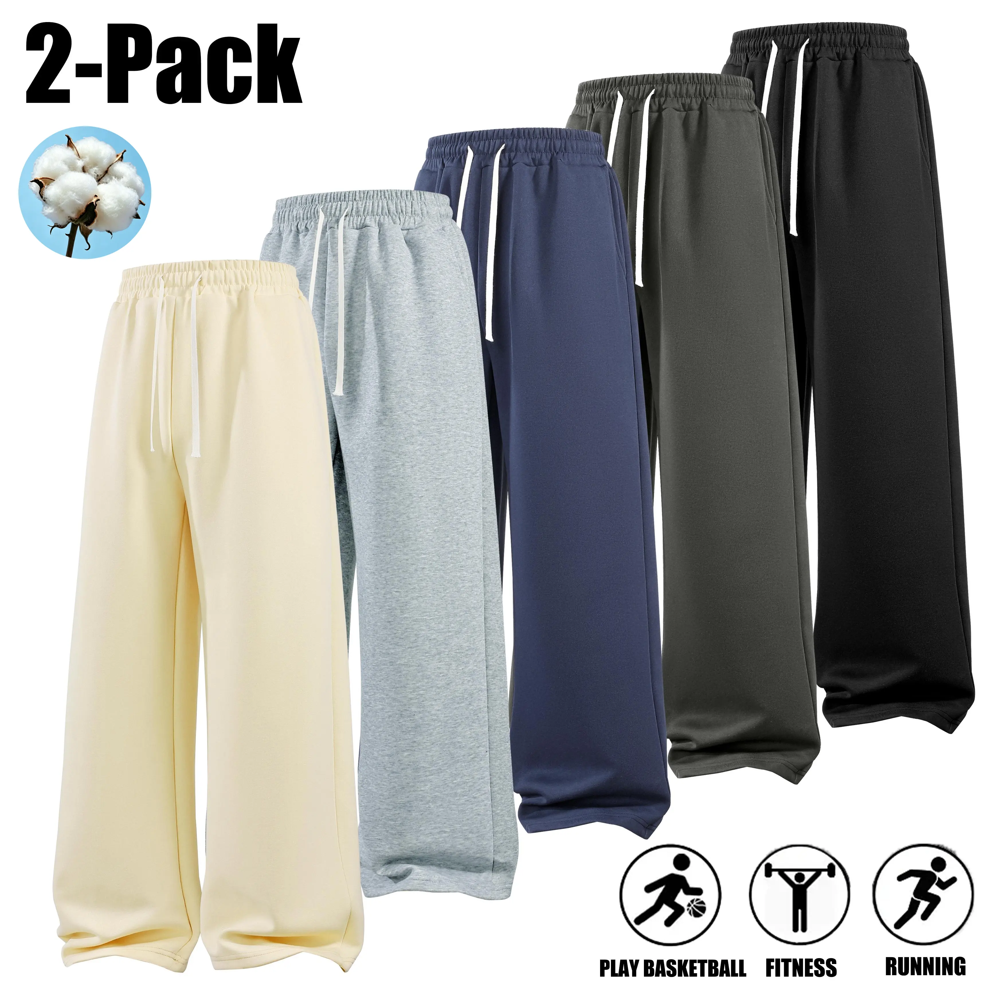 Men’s warm-lined athletic pants – ultra-soft wide-leg joggers | Breathable sports pants suitable for basketball, running, and workouts – cotton solid-color casual loose-fit athletic pants, all-season and unisex — an ideal gift for the back-to-school seaso