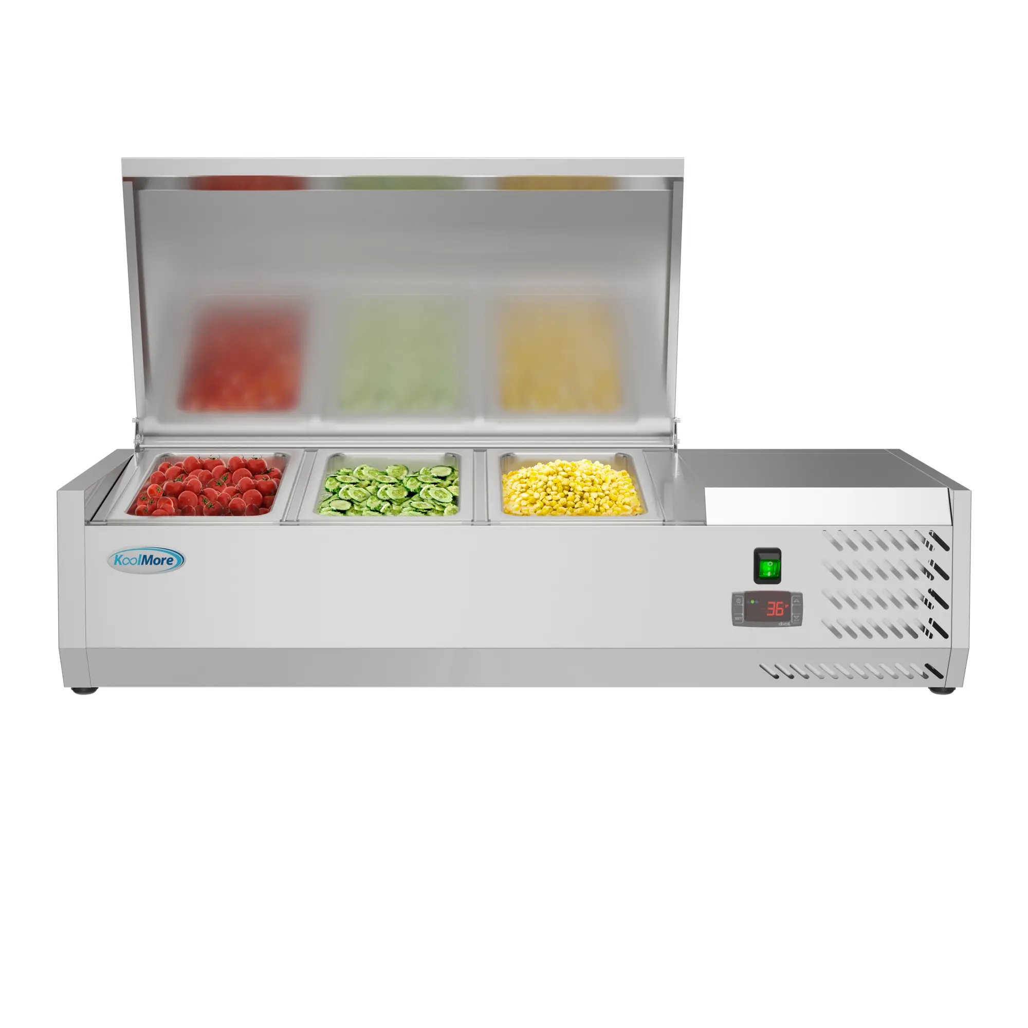 40 in. Three Pan Refrigerated Countertop Condiment Prep Station - SCDC-3P-SG