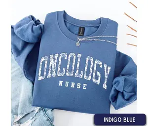 Oncology Nurse Sweatshirt, Blue Floral Toile Crewneck, Elegant Cancer Care Nurse Pullover, Cozy Healthcare Appreciation Gift