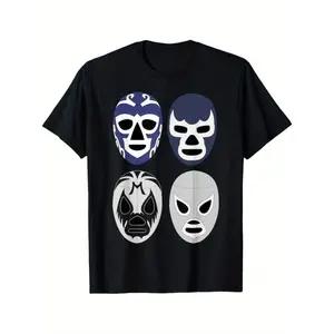 Mex-Art Demon Blue Lucha Libre Mexican Wrestler Legend T-Shirt Hoodie Shortsleeve Casual
