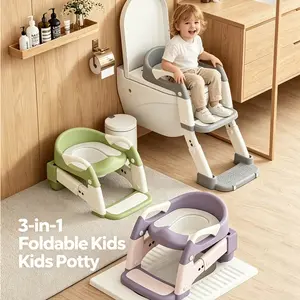 3-In-1 Potty Training Seat Toilet Seat for Toddler - Adjustable and Foldable Potty Training Seat with Step Stool Ladder,  Splash Guard Anti-Slip Pad Step Stool,New Sector-Shape Stabilized Base