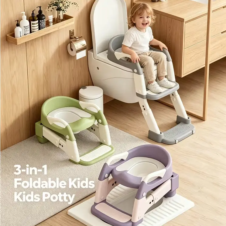 3-In-1 Potty Training Seat Toilet Seat for Toddler - Adjustable and Foldable Potty Training Seat with Step Stool Ladder,  Splash Guard Anti-Slip Pad Step Stool,New Sector-Shape Stabilized Base