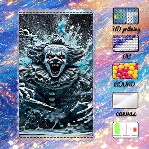 DIY 5D velvet, AB diamonds, fairy dust diamonds, crystal diamonds, clown, horror, scary diamond painting, diamond painting handmade kit, special craft diamond art kit, wall decoration, gift for family, loved ones, and friends.