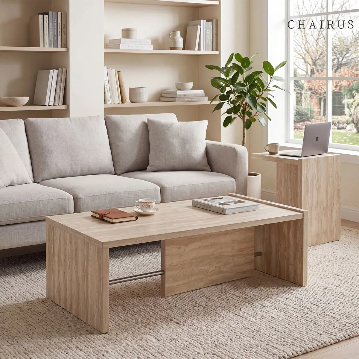 CHAIRUS Midcentury Modern Faux Marble Coffee Table - Rectangular Space Saving Indoor Furniture with Laminate Top, Reinforced Sturdy Frame, Marble White for Living Room Home Office
