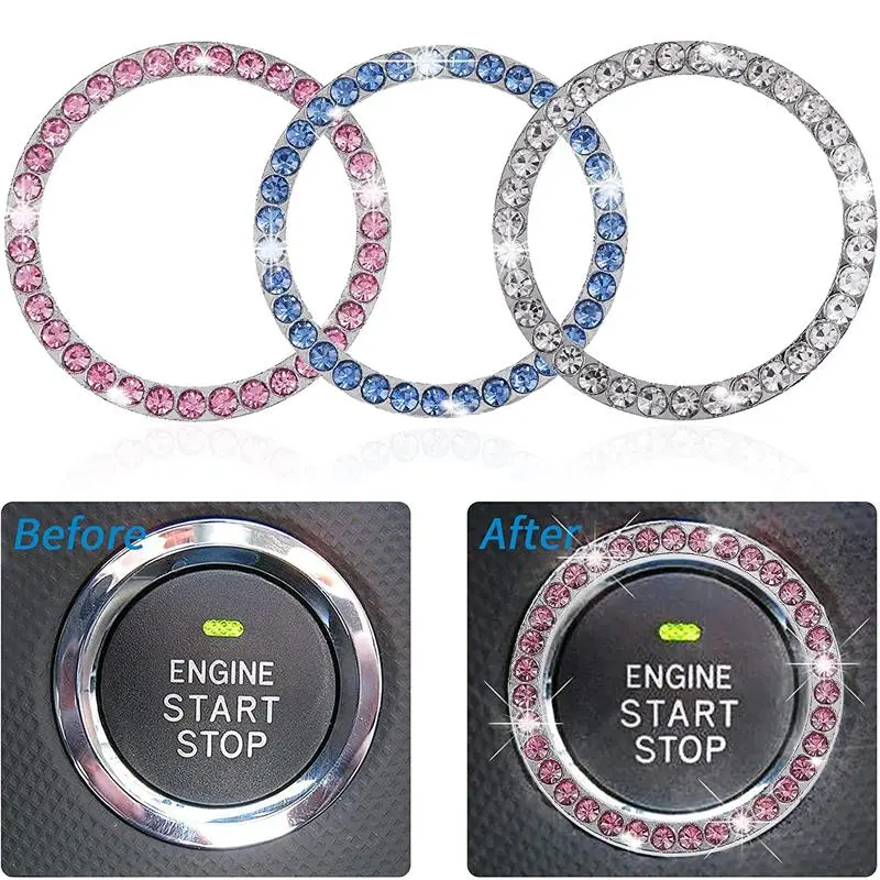 2026 New Crystal Car Engine Ignition Onekey Start Stop Push Button Switch Protective Cover Bling Girl Car Interior Decor Auto Accessories