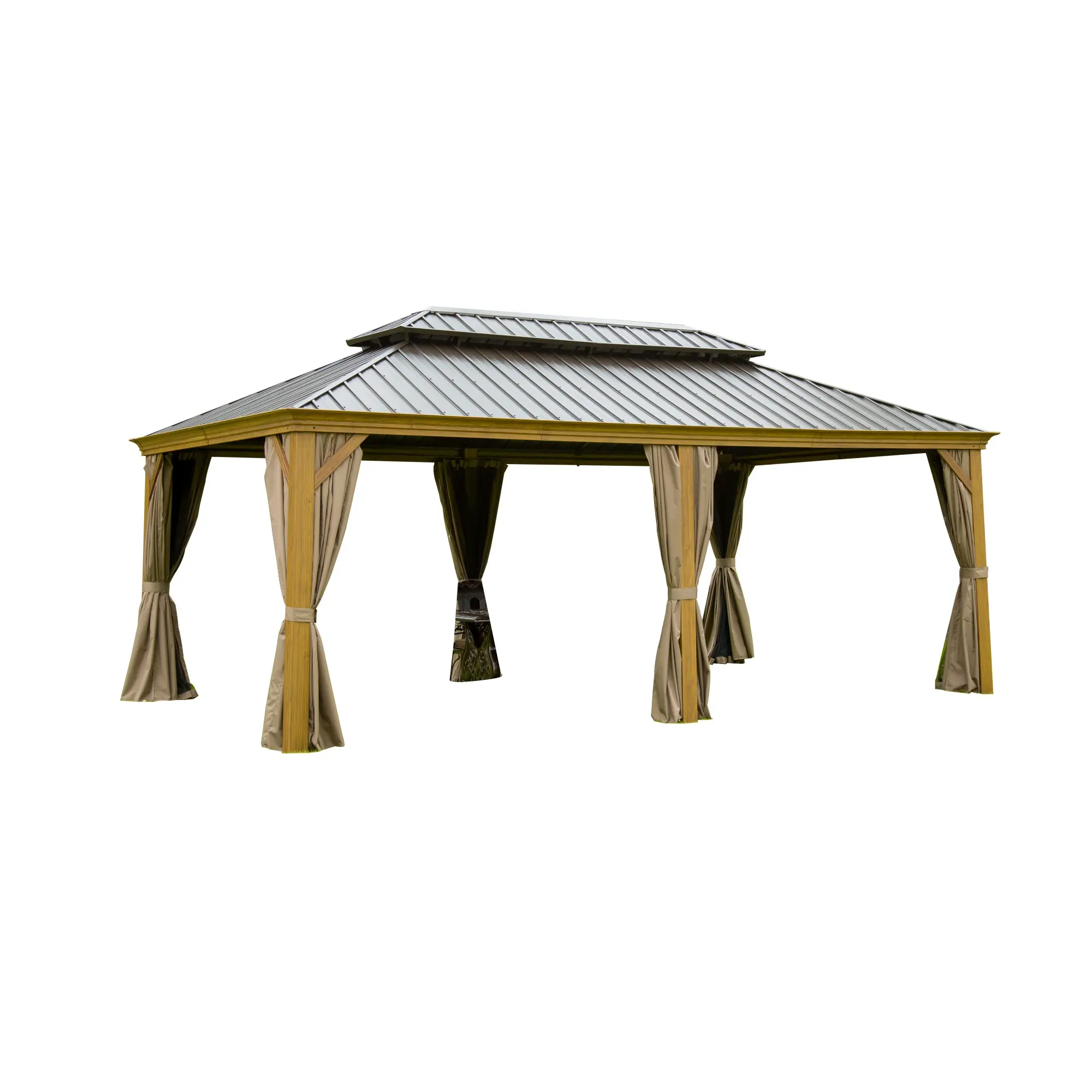 12x20 FT Hardtop Gazebo Outdoor Aluminum Wood Grain Gazebo with Galvanized Steel Double Canopy, Curtains & Netting for Patio Deck Backyard, Large Shelter, Home Furniture and Household Product Search Terms for US Online Shopping