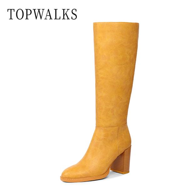 Topwalks Women's Knee High Boots Square Toe Chunky Block Heel Long Boots for Women Side Zipper Comfort Tall Boots