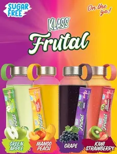 Klass Frutal Powdered Drink Mix Variety Pack: Green Apple, Mango Peach, Grape, and Kiwi Strawberry (30 Stick Packs) - Frutal On-The-Go!