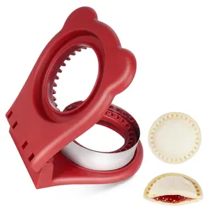 Sandwich Cutter and Sealer for PB&J, Round Crustless Kitchen Tool, Kids Lunch Snacks Maker for Biscuit, Cookie-Dough, Red