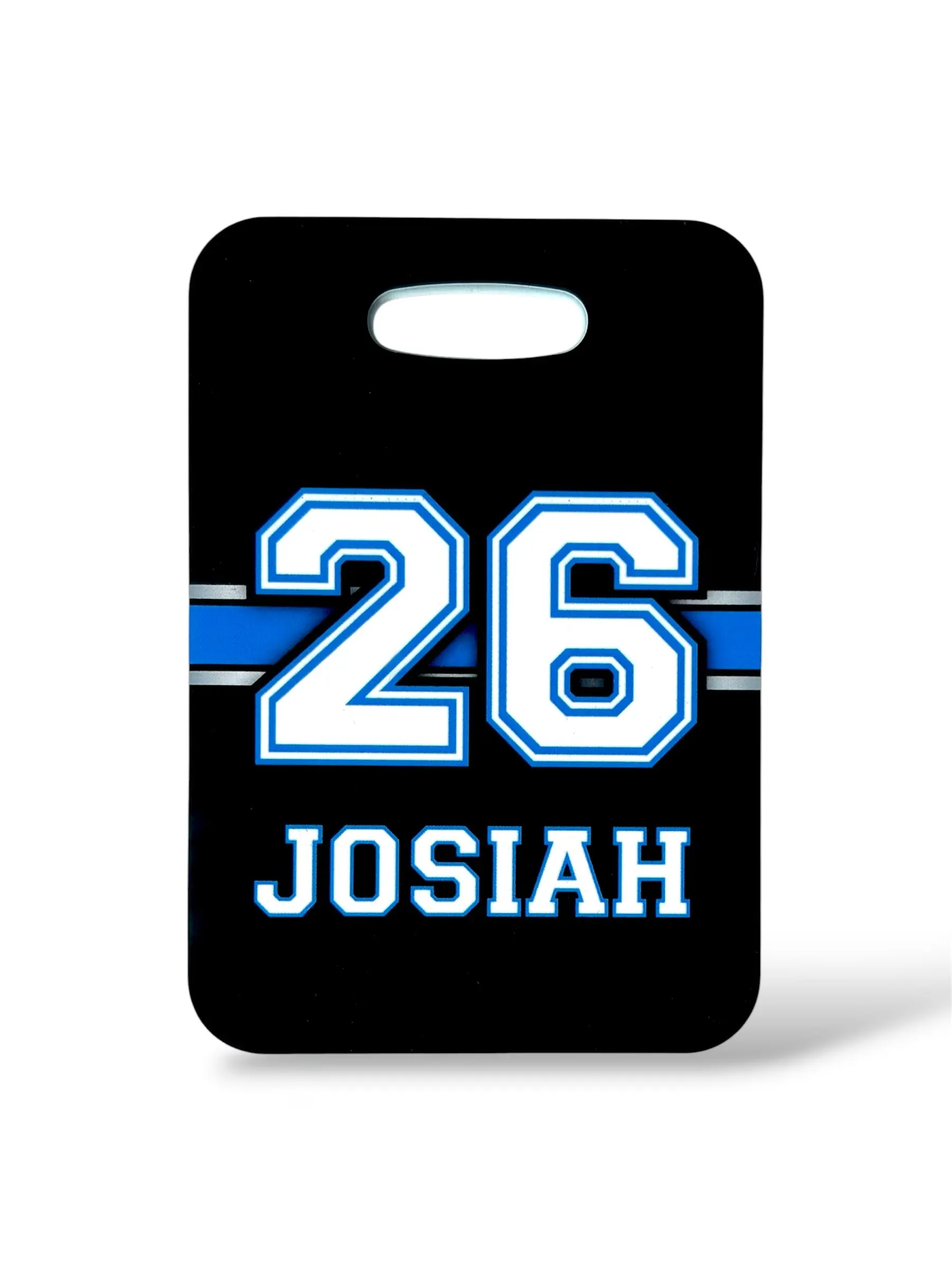 Varsity Sports Bag Tag - Dark, Stainless Steel, Plastic Body, Front-Back Same Design, Custom Prints for Athletes