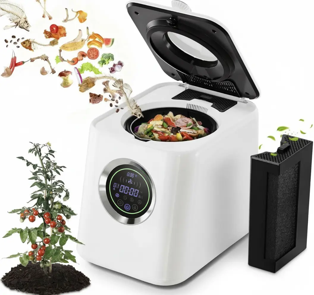 1 Gallon Electric Composter with Smart Touch Screen, Whisper-Quiet & Rapid Composting, 0.5kWh Energy-efficient, Odorless compost bin kitchen, Carbon Filter over 2000h, 2 Composting-Mode, Self-cleaning Mom Dad Kitchen Family Black Friday Chrismtas Gift
