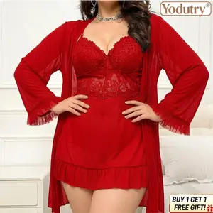 Women’S Lace Lingerie Set – Elegant Bodycon Nightdress With Matching Set Soft Stretch Sleepwear Plus Size Fall Winter Loungewear Lace Nightdress / Bodycon Sleepwear / Plus Size Lingerie / Fall Winter Pajama