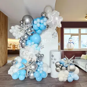 Winter Snowflake Balloon Garland Arch Kit 126Pcs Blue White Silver With Foil Star Snowflakes Mylar Balloons For Winter Wonderland 1St Birthday Baby Shower Christmas New Year Party Decorations