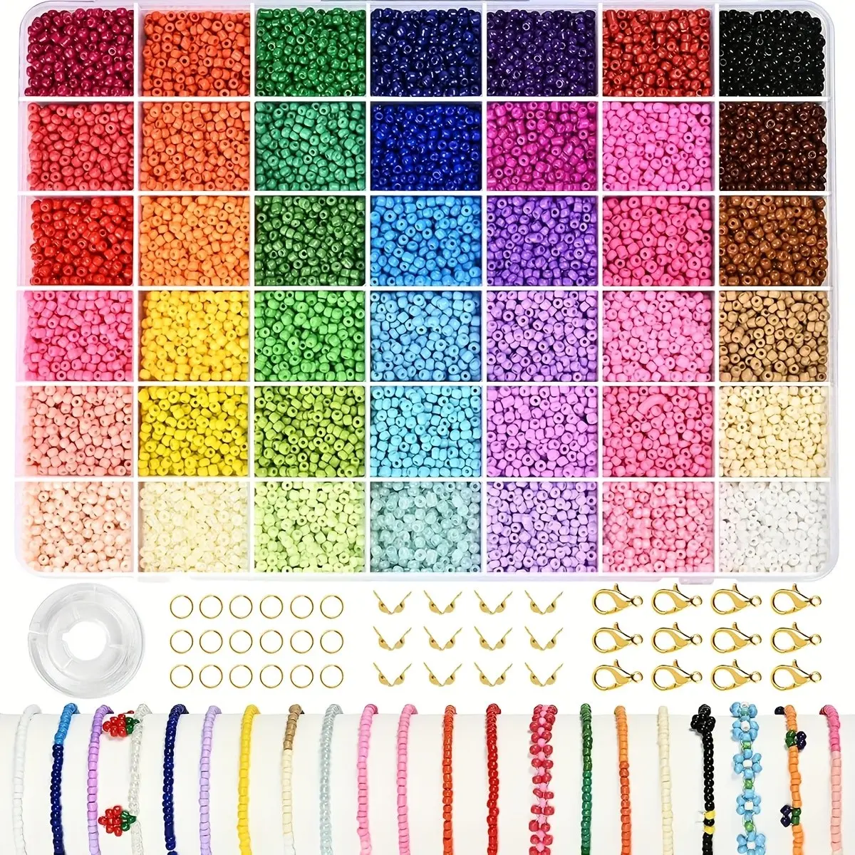 42 Color 2-3mm Glass Seed Beads, Craft Beads, Durable Beads, DIY Mix Beads, Bead Assortment, 21000pcs for Bracelet Making, Friendship Bracelet Kit, Jewelry Making Supplies, Diy Beading Accessories, Fashion Gift, Diy Mixed Beads