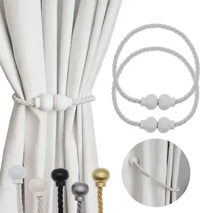 Magnetic Curtain Tiebacks – Modern Handmade Rope Curtain Holdbacks for Drapes, Decorative Magnetic Curtain Tie Backs for Living Room, Bedroom, Office & Outdoor Curtains (White) 2 Pacl
