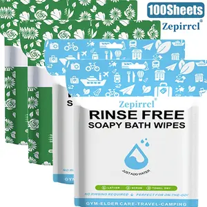 100 Sheets, Disposable No Rinse Bathing towels - All-in-1 Single Use Shower towels, Simply Dampen, Lather, and Dry Without Shampoo or Rinsing ( 25 Sheets/Pack, 11.81*11.81in )