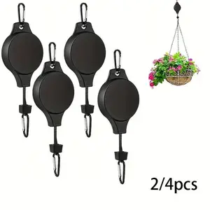 Plant Pulley, 2/4 Counts Retractable Plant Hanger, Easy Reach Hanging Plant Hanger for Garden Pot, Flower Basket and Bird Feeder, Adjustable Hanging Ropes