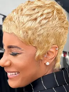 Women Short Wave Curly Wig, Natural Look Straight Hairstyle, Full Machine-Made Design, Perfect for Daily Wear & Stylish Looks, Pixie Cut Wig