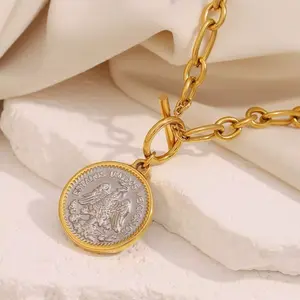 Centenario Toggle Necklace 18k Gold Plated Water Resistant with Detailed Coin Pendant for Everyday Wear