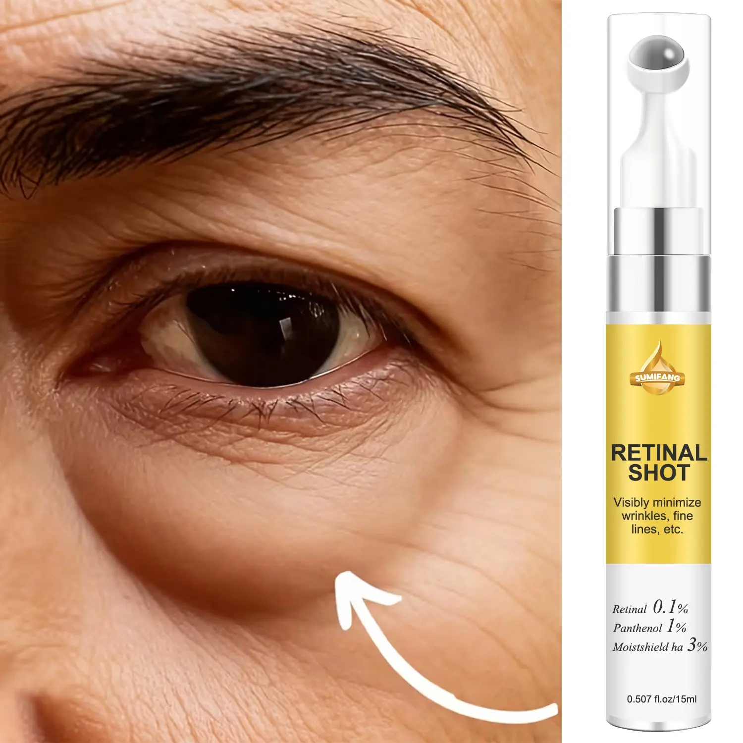 Hydrates & Smooths Fine Lines Around Eyes. 15ml Retinol Eye Serum. Hyaluronic Acid provides deep hydration. Vitamin complex nourishes. Ideal for dry eye area, early-aging care, and daily essentials. Hydrating Moisturizing Hydrating Eye Treatments