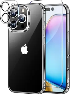 iPhone16 Pro Max Case,with Screen Protective +Camera Lens Shockproof , Drop Protection Phone Crystal Cellphone Case-6.9 inch Tempered Cover Smartphone