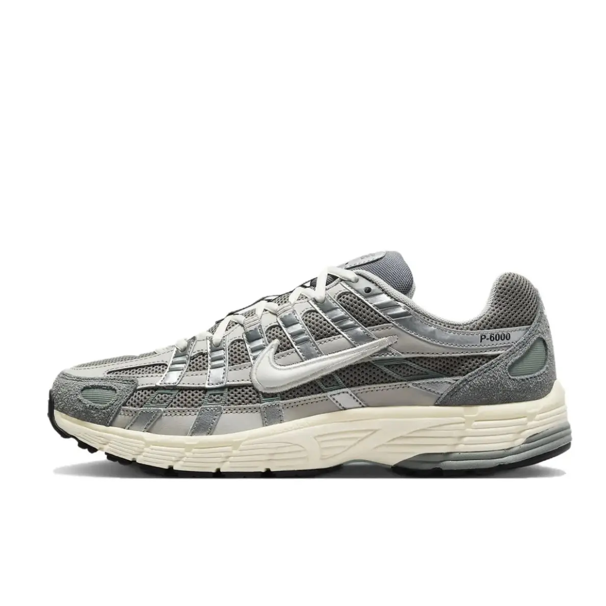 NIKE Men's P-6000 Flat Pewter Sneakers, Retro Athletic Running Shoes with Breathable Mesh and a Cushioned Rubber Outsole, Sports Shoes, Training
