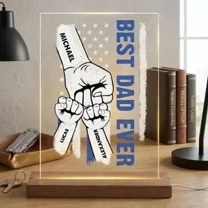 Custom Father's Day LED Night Light, Personalized Family Hands with Kids Names, Best Dad Ever Lamp, Gift for Dad
