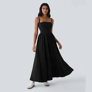 Halara Breezeful Backless Side Pocket Flowy Flare Maxi Quick Dry Casual Slip Dress