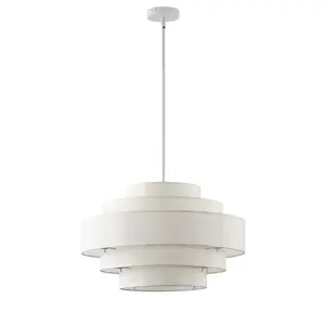 Modern White Multi Tiers 5-Light Kitchen Island Pendant Light with Beige Fabric Shade