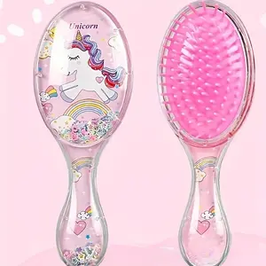 Cartoon Unicorn Pattern Hair Comb, Oval Air Cushion Hair Comb, Transparent Hair Styling Comb, Heatless Hair Styling Tool for Women & Girls