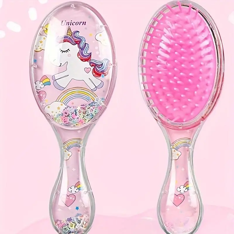 Cartoon Unicorn Pattern Cute Hair Comb, Oval Air Cushion Hair Comb, Transparent Hair Styling Comb, Heatless Hair Styling Tool for Women & Girls, Hair Tools, Beauty Tools