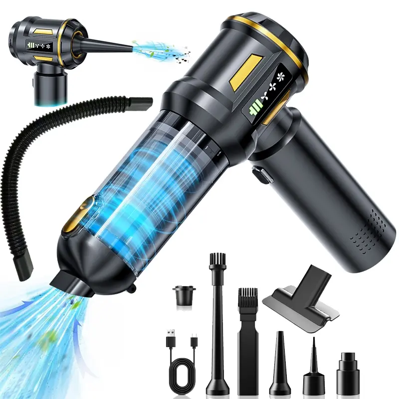 Qilieasy Handheld Car Vacuum Cleaner, LED Display, USB Charging, 4-In-1 Multi-Function, for Cars, Home, Pet Hair, Durable Abs Body