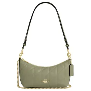 COACH Caitlin 24 Quilted Leather Handbag with Gold Carriage Logo for Women in Olive Green Crossbody Purse Adjustable Strap Purse