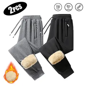 Men's Fleece Lined Joggers 1-2 Pack Thermal Sherpa Lined Sweatpants with Zipper Pockets Windproof Durable for Winter Casual Workout Baggy Wide Leg Plaid Patchwork cold  weather  outfits 20  year  old pantalon  lino holiday  party interview  pants Loose Fi