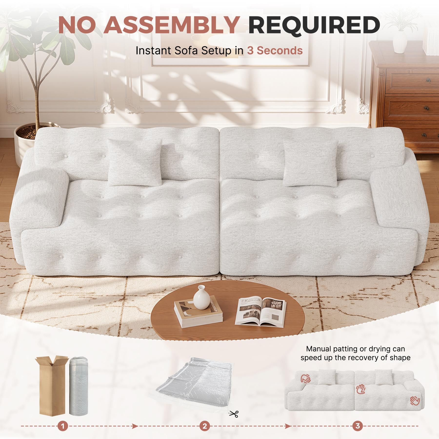 113" Modern Boneless Couches for Living Room, L Shaped Cloud Couch Sectional, Chenille Convertible Modular Sofa Set, No Assembly Required