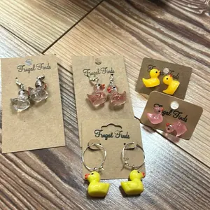 Mystery Duck Jewelry 3 Pieces + Free Gifts - Frugal Finds Earrings Set with Yellow Pink and Clear Duck Charms