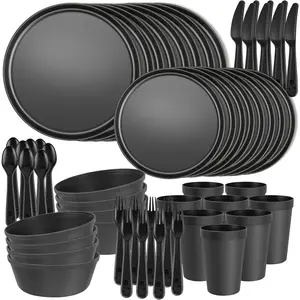 Kids Plates and Bowls Set, 40 Piece Unbreakable BPA-Free Plastic Dinnerware Set for Toddlers and Children, Service for 8 with Plates, Bowls, Cups and Cutlery, Microwave and Dishwasher Safe