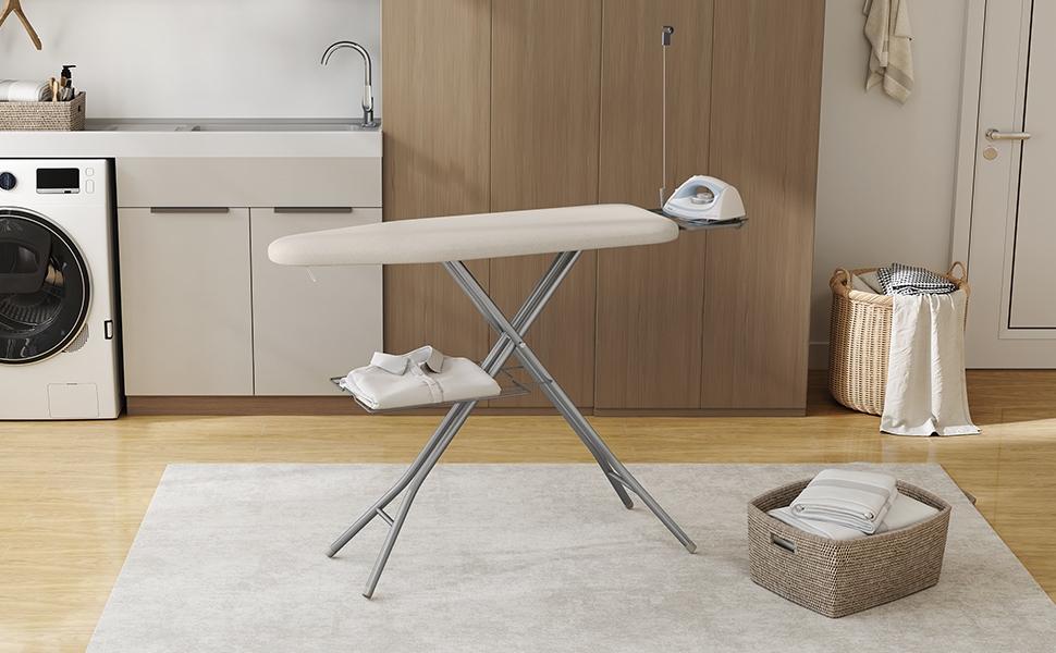 Yaheetech Ironing Board, Compact Iron Board with Cord Holder, Steam Iron Rest and Bottom Storage Tray, 9 Adjustable Heights & 3 Layer Cover, Folding Heavy Duty Ironing Board 52X14inch