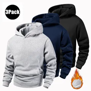 3-piece Men's Solid Color Hoodie Set  Menswear Sweater  Suitable for All Seasons  1/2/3 Pieces  Casual Versatile Comfortable Loose Fit Sweatshirt  Men's Clothing 100% Polyester Soft Fabric fleece-lined  Outfits Top gifts for him Streetwear Long Sleeve