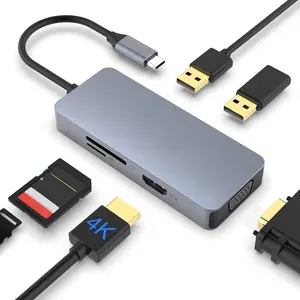 USB C Hub, Docking Station, TOTU 6-in-1 Docking Station Type C Hub with 4K HDMI Port, VGA Port, 2 USB 2.0 Ports, SD/TF Card Reader, for MacBook and Other Type C Laptops