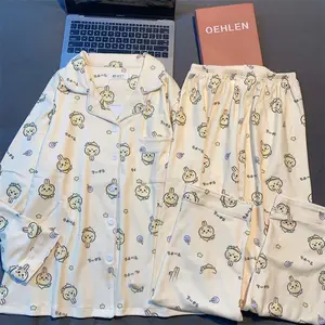 Chiikawa Hachiware Cute Pajamas Set Women Spring Autumn Thickened  Velvet Warm Loungewear Soft Sleepwear Home Clothes Nightwear