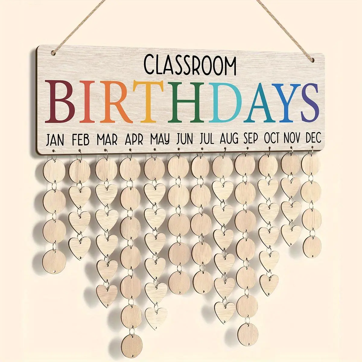 Wooden Birthday Reminder Calendar Board, Creative Hanging Birthday Tracker Plaque with Heart/circle Tags, Wall Hanging Decor, Interior Wall Decor for Home School Office, Ornaments, Decorative Home Accessory