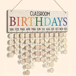 Wooden Birthday Reminder Calendar Board, Creative Hanging Birthday Tracker Plaque with Heart/circle Tags, Wall Hanging Decor for Home School Office, Ornaments