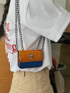 Women's Fashion Messenger Bag, Plaid Chain Design, Colorblock Shoulder Bag, Casual All-Season Crossbody Bag for Daily Use