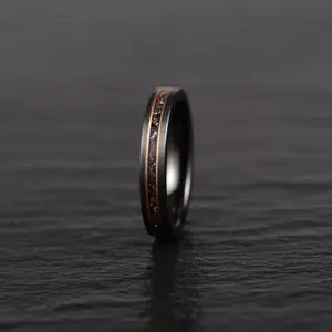 Smooth Rex - Dinosaur Bone and Meteorite Tungsten Women's Wedding Band 4MM